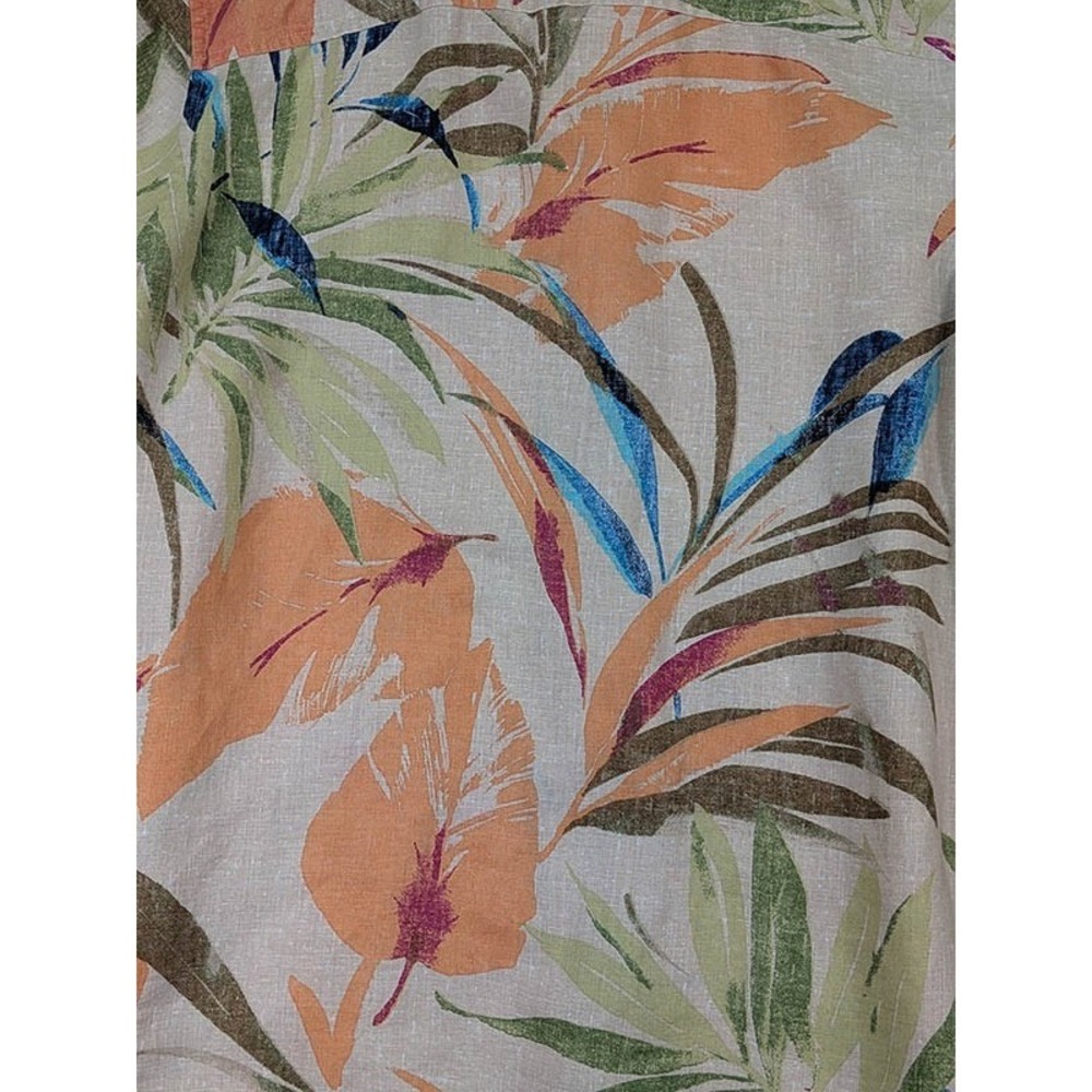 Chico's Linen Blouse Womens L 12 Botanical Tropical Resort Coastal Boho Vacation - Picture 4 of 11